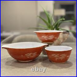 Vintage Pyrex Autumn Harvest Wheat Bowls Set of 6 Cinderella Mixing Bowls