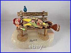 Vintage Ron Lee Signed Clown Sleeping on a Park Bench Figurine