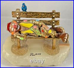 Vintage Ron Lee Signed Clown Sleeping on a Park Bench Figurine