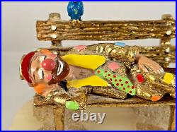 Vintage Ron Lee Signed Clown Sleeping on a Park Bench Figurine