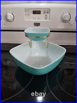 Vintage Turquoise PYREX 025/410 Square Chip And Dip Set Bowl Rare MCM