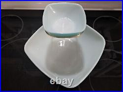Vintage Turquoise PYREX 025/410 Square Chip And Dip Set Bowl Rare MCM