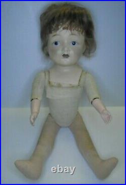 Vintage antique EI HORSMAN composition doll cloth woodwool filled jointed AETNA