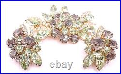 Vtg 1950s Eisenberg Ice Brooch Clip Earring Set Floral Cluster Green Rhinestones