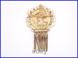 Vtg 1950s Florenza Medallion Brooch Roman Soldier Chain Fringe Gold Tone Metal