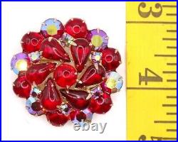 Vtg 1950s Weiss Brooch Pin Dome Red Glass Rhinestones Cabochons Gold Tone Metal