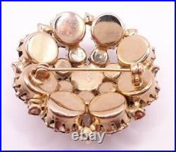 Vtg 1950s Weiss Brooch Pin Round Dome Amber Brown Rhinestones Gold Tone Metal