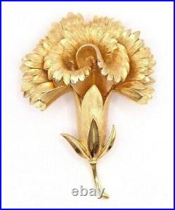 Vtg 1960s Trifari Carnation Brooch Pin 3D Flower Brushed Shiny Gold Tone Metal