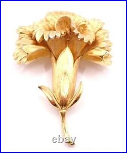 Vtg 1960s Trifari Carnation Brooch Pin 3D Flower Brushed Shiny Gold Tone Metal