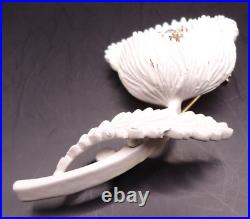 Vtg 1960s Trifari Flower Brooch Pin White 3D Poppy Rhinestone White Enamel Metal