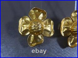 Vtg Givenchy Paris New York Satin Gp Large Flower With Logo Clip Earrings Evc