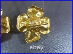 Vtg Givenchy Paris New York Satin Gp Large Flower With Logo Clip Earrings Evc