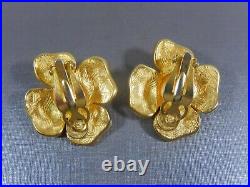 Vtg Givenchy Paris New York Satin Gp Large Flower With Logo Clip Earrings Evc