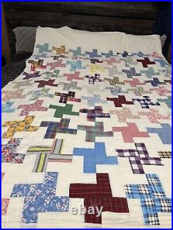 Vtg Hand Sewn Quilt Withfeed sack 87 X 63, Free Shipping, No Holes/stains