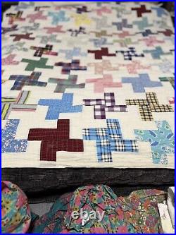 Vtg Hand Sewn Quilt Withfeed sack 87 X 63, Free Shipping, No Holes/stains