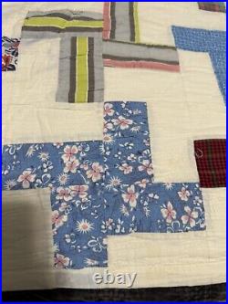 Vtg Hand Sewn Quilt Withfeed sack 87 X 63, Free Shipping, No Holes/stains