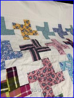 Vtg Hand Sewn Quilt Withfeed sack 87 X 63, Free Shipping, No Holes/stains