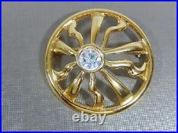 Vtg Signed Givenchy Rare Domed Sun Large Crystal Gold Tone Brooch