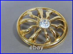 Vtg Signed Givenchy Rare Domed Sun Large Crystal Gold Tone Brooch