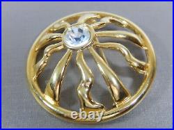 Vtg Signed Givenchy Rare Domed Sun Large Crystal Gold Tone Brooch