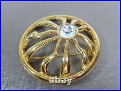 Vtg Signed Givenchy Rare Domed Sun Large Crystal Gold Tone Brooch