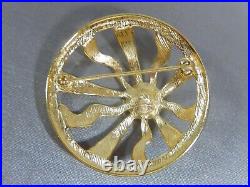 Vtg Signed Givenchy Rare Domed Sun Large Crystal Gold Tone Brooch