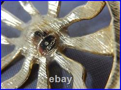 Vtg Signed Givenchy Rare Domed Sun Large Crystal Gold Tone Brooch