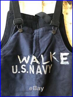 WW2 U. S. Navy Blue Bib Deck Over-Alls Large Hook Type Stencil Front USNB 959