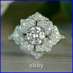 Wedding Flower Ring Round 2.0CT Lab Created Diamond 14K White Gold Plated Silver