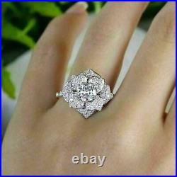 Wedding Flower Ring Round 2.0CT Lab Created Diamond 14K White Gold Plated Silver