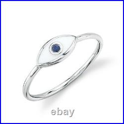 White Enamel Blue Sapphire Eye Ring 14K White Gold All Seeing Natural Statement