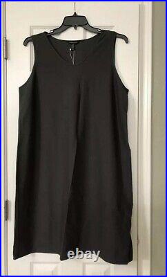 XL New Eileen Fisher Bark Lightweight Washable Stretch Crepe Round V- Neck Dress